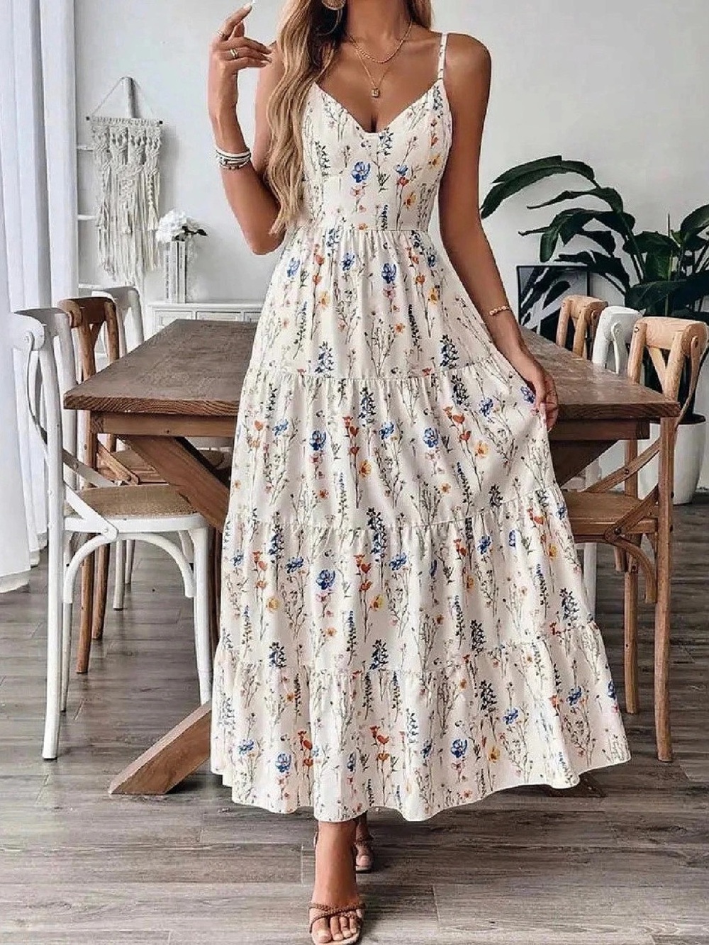 Floral Maxi Dress in White & Blue